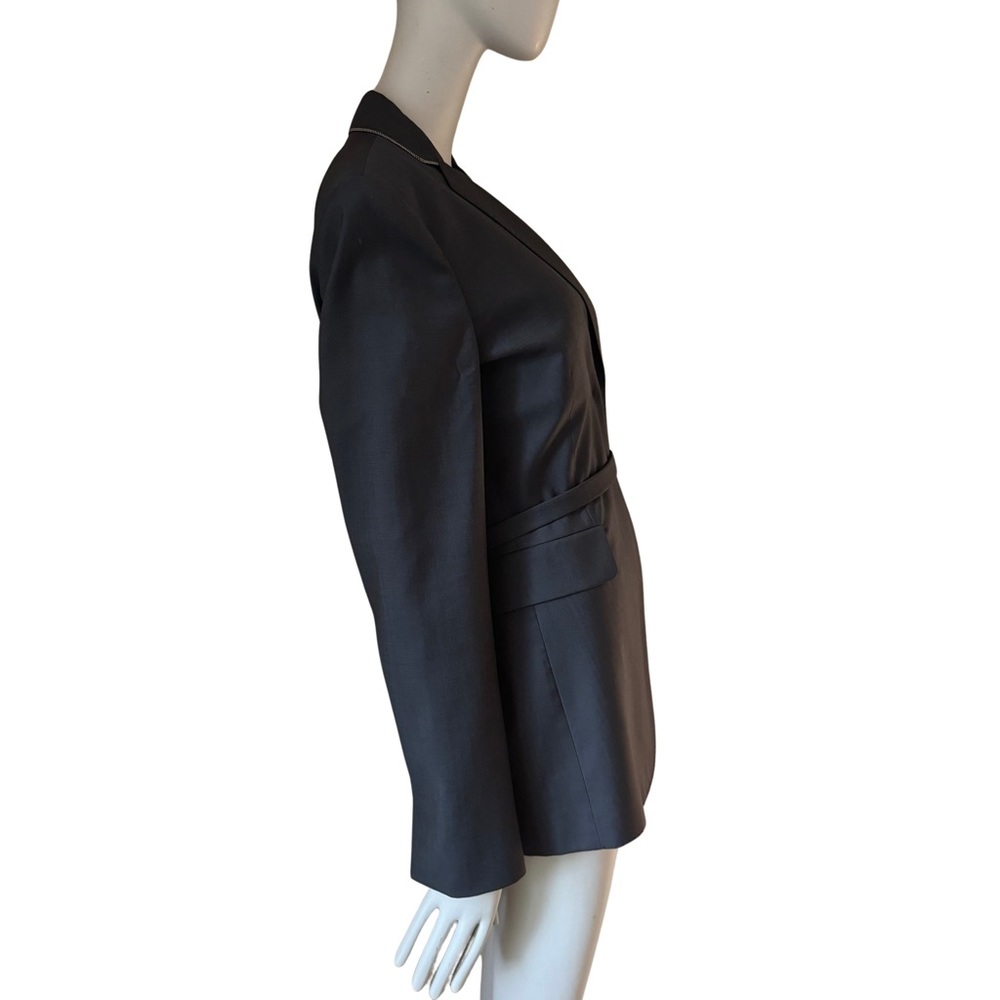 MARLOWE Made in Italy Wool Tailored Belted Blazer Blue Career Professional 42/8 - Picture 9 of 16
